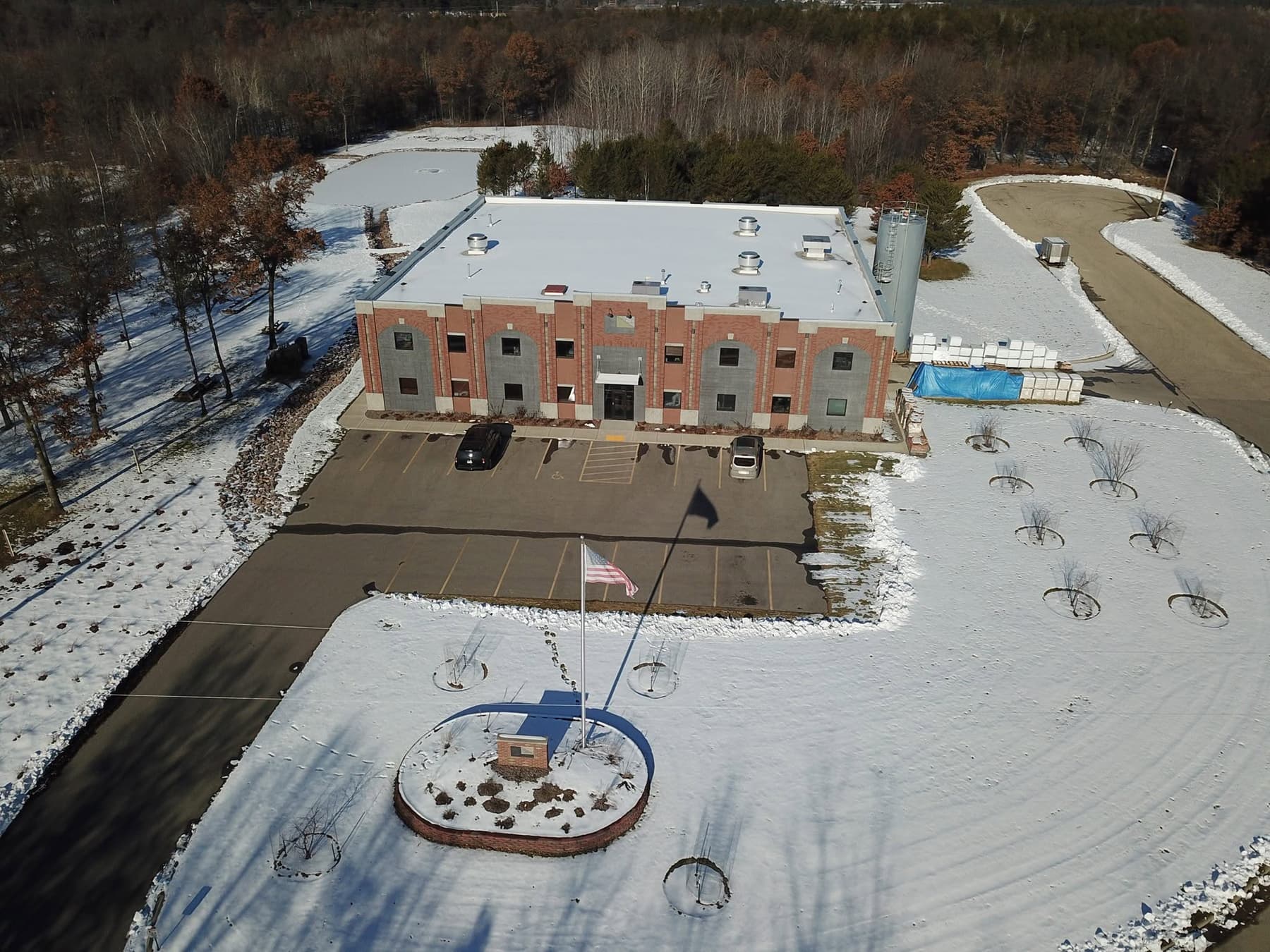 Aerial view of the Advanced Formliners plant and offices in Sparta, Wisconsin