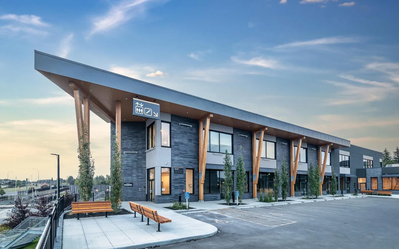Christie Crossing, Calgary, in King Klinker Obsidian Shadow, with timber canopy columns